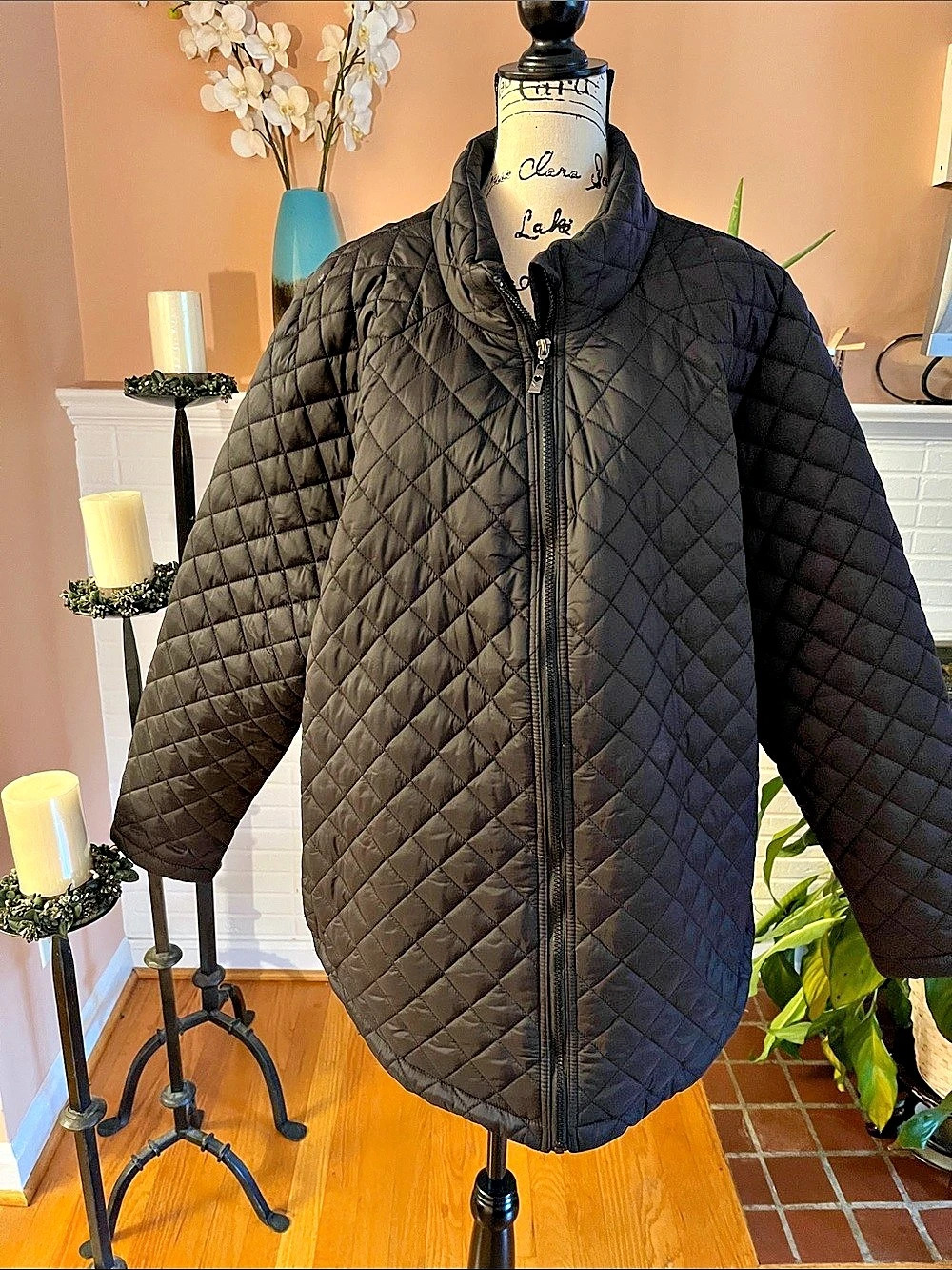 Belle by Kim Gravel Quilted Zip Jacket in Black Size 2X Like New